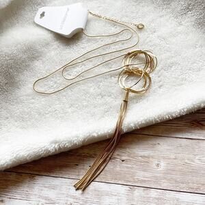 Liz Claiborne Long Chain Tassel Necklace Gold Tone Round Pendant New